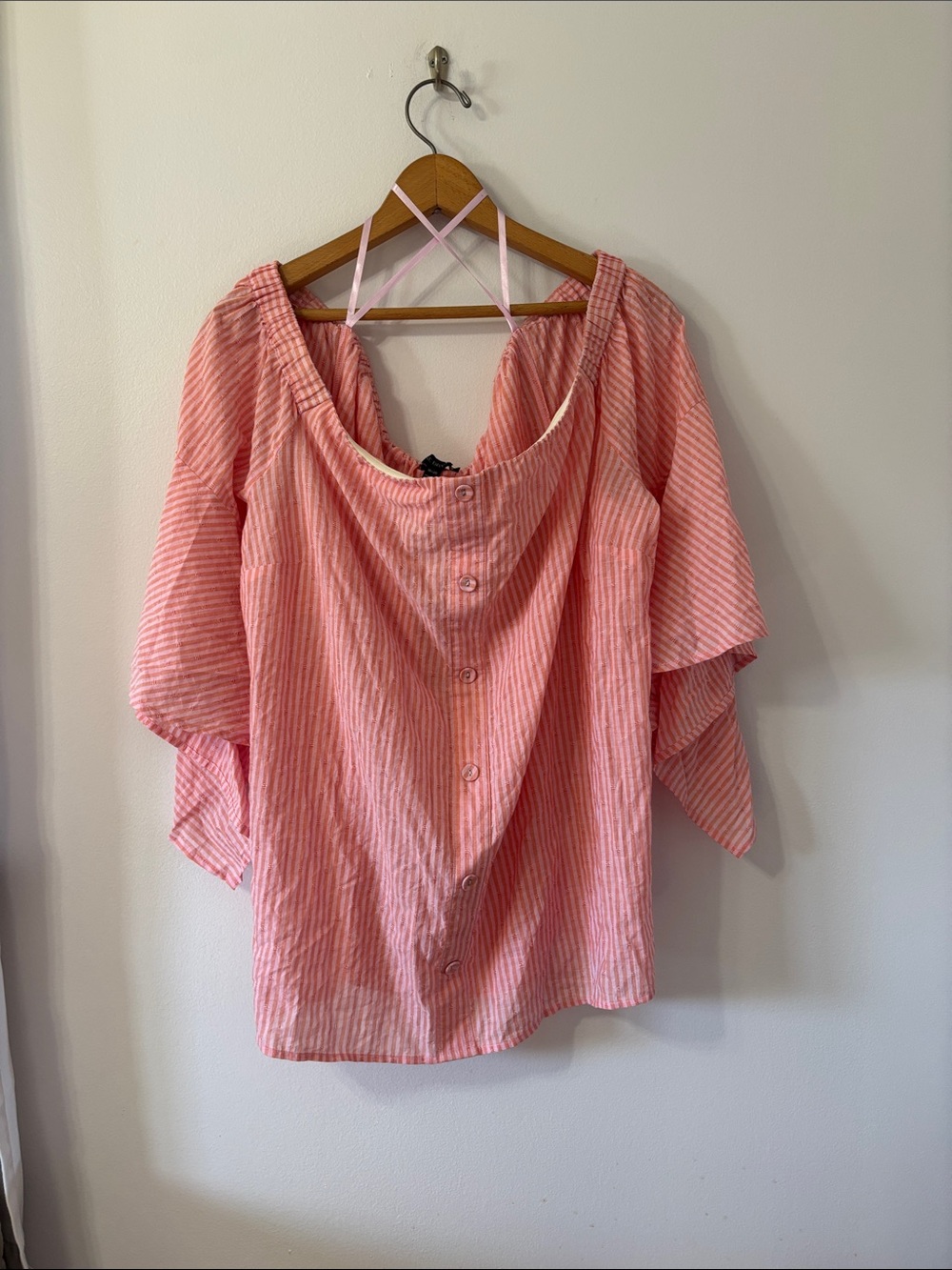 NWT Lane Bryant Pink Striped Off-Shoulder Button Blouse